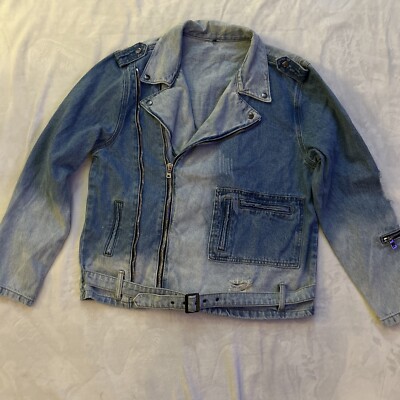 Denim Jacket Men Zippers Denim Biker Jacket Mens Ombré Moto Read For Size!!