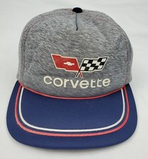 Vtg '80s Corvette Gray/Blue SnapBack Foam Trucker Hat/Cap Racing Automotive