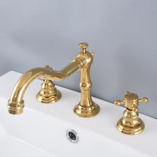 Polished Gold Color Brass Bathroom Basin Faucet Widespread Vanity Sink Mixer Tap
