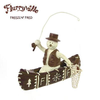 Flurryville Collection FREEZIN' FRED 7'' Figurine Snowman Ice Fishing Canoe MIB