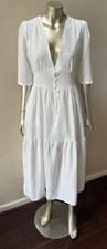 Boho Hippy White Relaxed lounger Midi Boho Hippy Festival Tiered Dress  S