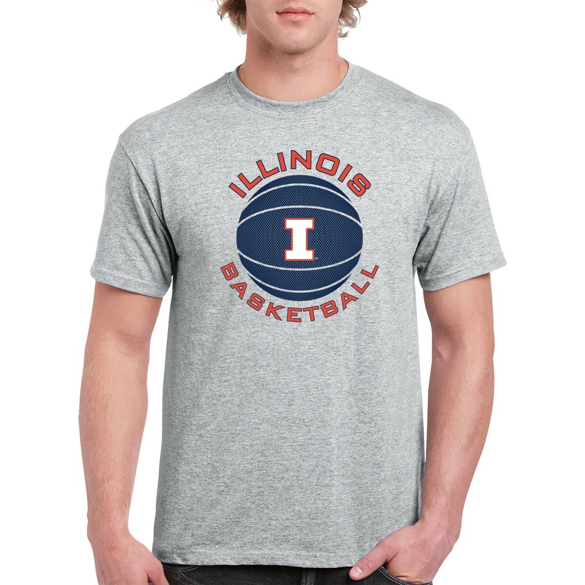 Illinois Fighting Illini Basketball Circle Logo T Shirt - Sport Grey