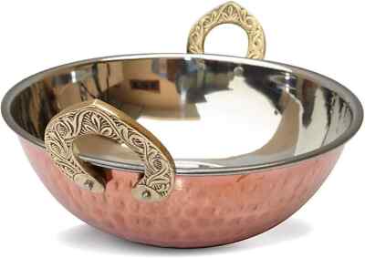 2x Traditional Indian Copper Kadahi Wok Curry Balti Serving Dish Rice Food Bowl