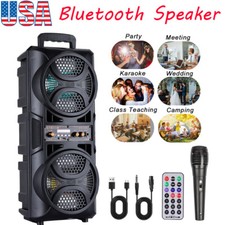 Dual 6.5" Bluetooth Portable Party Speaker DJ System Woofer AUX Heavy Bass W/Mic