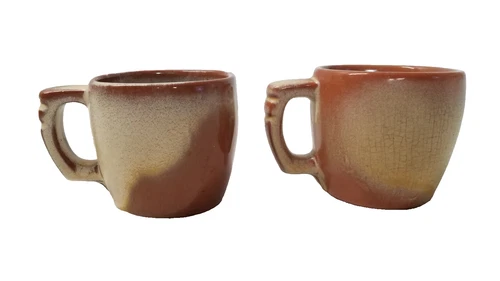 Set of 2 Frankoma Plainsman Coffee Mugs Cups 5C Desert Gold Brown Pottery 3243