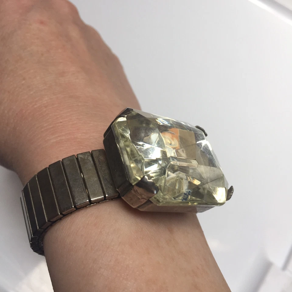 Pulsera elástica antigua vintage de plata de plástico diamante cristal REGALO Foto 2 de 4