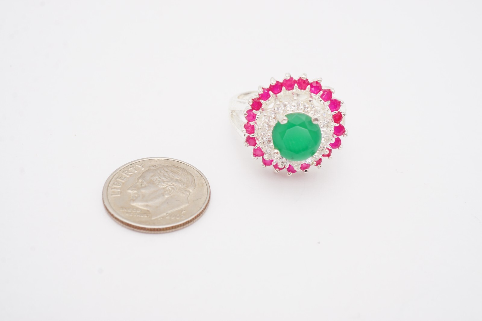 Sterling Silver 925 Emerald Ruby CZ Ring Size 8.25 - image 2