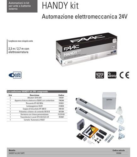 FAAC HANDY KIT 24V 105998 Automazione Cancello Battenti Battente 2,3mt Per Anta - Foto 3 di 3