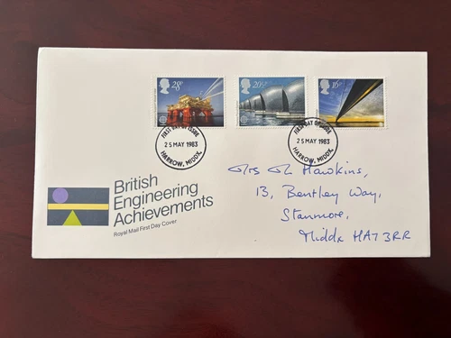 United Kingdom 1983 - British Engineering stamps set FDC, Harrow, Middx