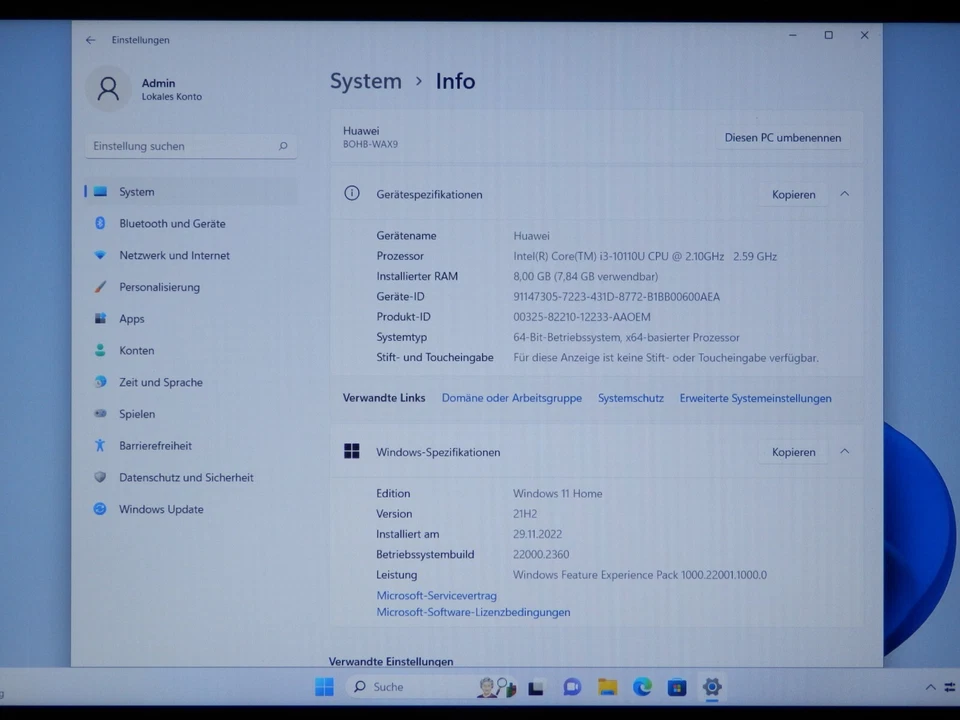 HUAWEI MateBook D 15, Intel i3-10110U, 8 GB Ram, 128 GB SSD, FHD 15,6" Zoll, OVP - Bild 4 von 4