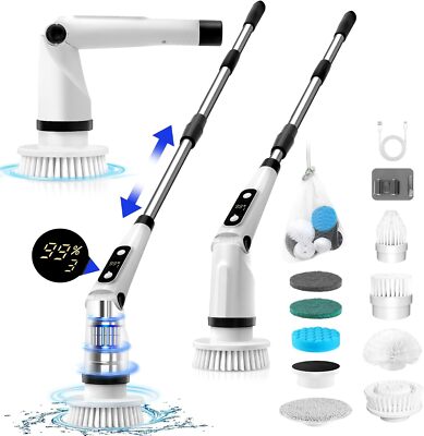 Brosse De Nettoyage Électrique Puissante 6 Têtes Interchangeables - Affichage LED, 2 Vitesses, IPX7 Pour Salle De Bain & Cuisine