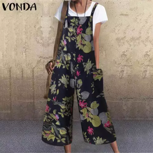 Damen Print Jumpsuit Weite Bein Latzhose Trägerhose Lose Freizeit Sommer*Overall - Bild 1 von 34