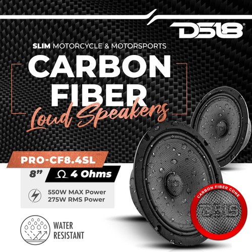 DS18 PRO-CF8.4SL 8" Slim Motorcycle Speaker 275W Carbon Fiber Water Resistant - Picture 2 of 2