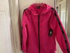 NWT 99 Spyder Hooded Full Zipper Lined Women  s Pink Waterproof Wind Jacket Sz M