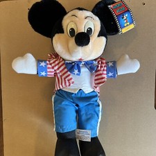 NWT Vintage DISNEYLAND Vintage Plush Stuffed Patriotic Stripes MICKEY MOUSE 15"