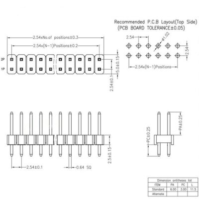10Pcs 2.54mm Pitch 2x3 6 Pin Double Row Straight Male Header Strip