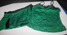 MARCIA Activewear Dance Costume: Two-piece Adult S Green Sequins