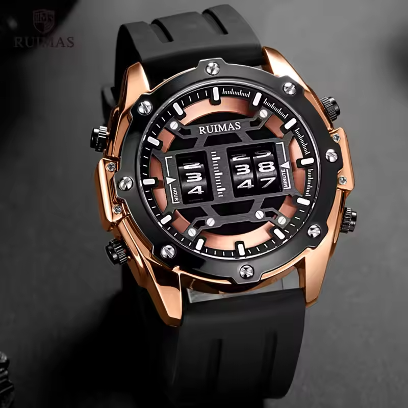 RUIMAS Mens Watch Roller Quartz Watch For Men Silicone Strap Pilot Watches