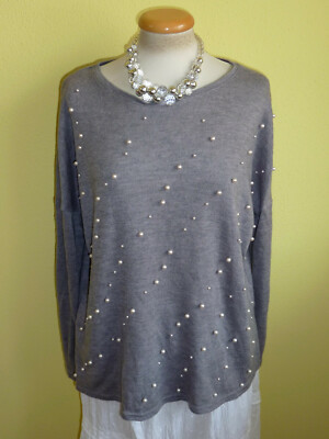 Zara Grey Beaded Lightweight Jumper Size M Mint Condition