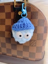 Blue pom pom bag charm keychain gift Monster With Eyes Christmas Fun Gift