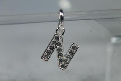 'Letter N' Dangle Silverstone Alphabet Bead With Crystals By DaVinci #DB -N NEW
