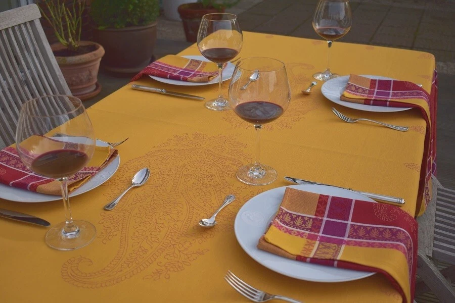 Salvietta Jacquard Cotone 50x50 CM Rosso Giallo Con Paisleymotiv Di Francia - Immagine 4 di 4