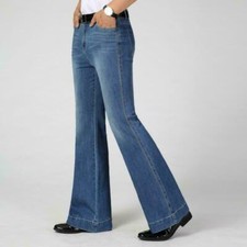 Men Bell Bottoms Jeans Flared Denim Pants 60s 70s Wide Leg Trousers Blue Autumn