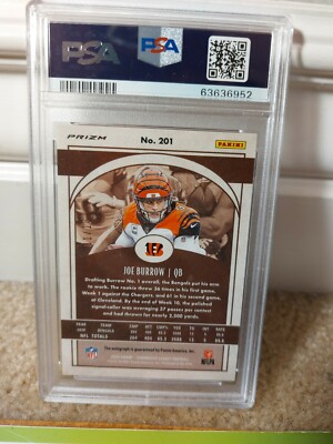 PSA 2020 PANINI CHRONICLES JOE BURROW LEGACY BLUE PRIZM AUTO RC