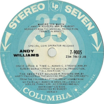 Andy Williams The Great Songs From My Fair Lady, Babes In Arms, Hello Dolly, J