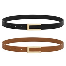 2 Pack Skinny Leather Belts for Women, Ladies Thin Waist Belt for Dresses Jea...