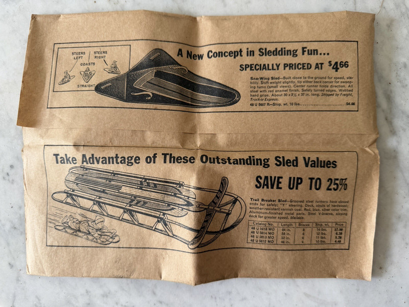 Vtg 50s/60s Montgomery Ward Trail Breaker Sled & Sno-Wing Sled Advertisement Ad