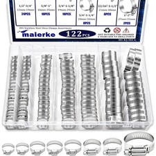 122PCS Hose Clamps Assortment Kit 1/4"-2" Stainless Steel Adjustable