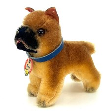 Steiff Sarras Boxer Dog 1960s ID Chest Tag 10cm 4in Mohair Leather Collar Vtg