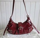 Y2K Dark Cherry Red Patent Leather Studded Buckle Hobo Shoulder Baguette Bag