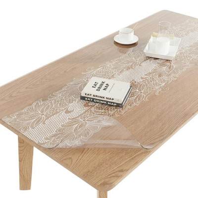 Crystal Clear Plastic Table Cover Protector with Lace Pattern, Waterproof Eas...