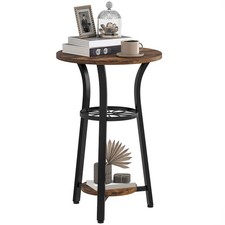 HOMCOM 3-Tier Small End Table Industrial 38 cm Round Side Table Rustic Brown