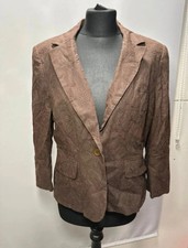 Tu Brown Linen Blend Embroidered Blazer Jacket Size UK 16 Floral Stitching Casua