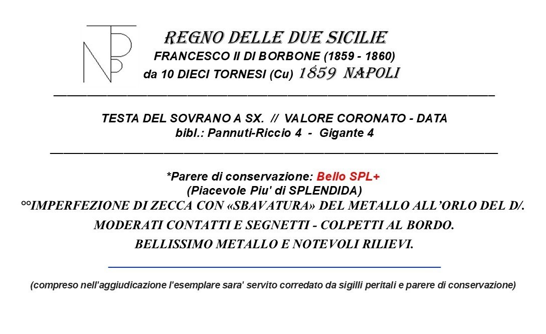 Naples - Two Sicilies (Francis II of Bourbon) 10 Tornesi 1859