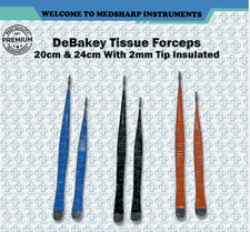 DeBakey Tissue Forceps Set of 6 Pcs 20cm & 24cm With 2mm Tip Insulated Surgical