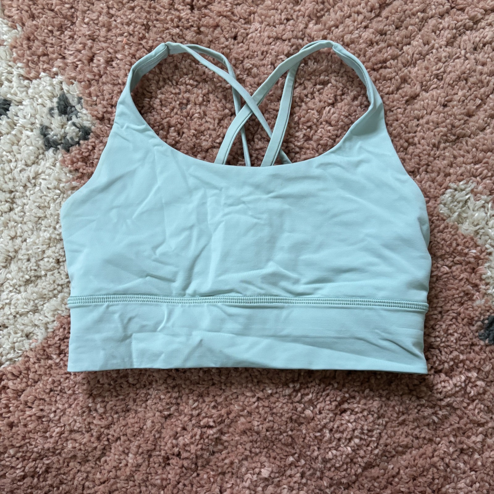 2 Lululemon Longline Energy Bras Women's Size 6 EUC Blue Teal & Tan Beige image 6
