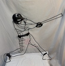 Modern Metal Baseball Wall Art Batter Wire Sculpture Black Sports Decor