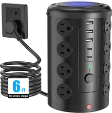 Tower Power Strip Surge Protector 16 AC 5 USB (2 Type C) 6FT Heavy Duty