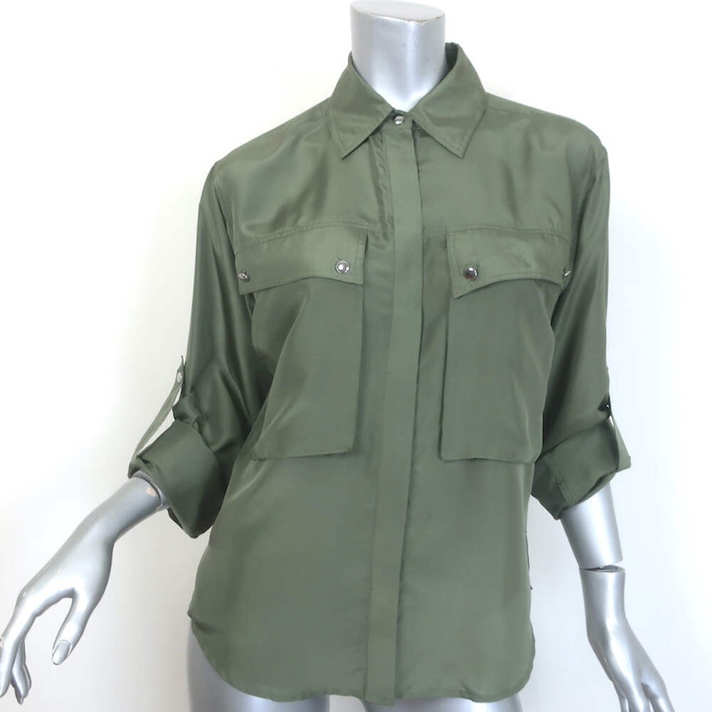 Veronica Beard Jada Button Down Blouse Stone Army… - image 2