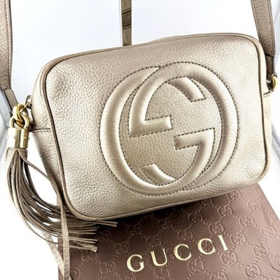 Gucci Soho Disco Schultertasche Gold Leder Quaste Crossbody Bag Authentisch