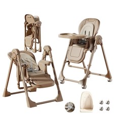PU Leather High Chair with Swinging Function, Removable Double Tray Baby Seat