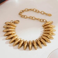 Stainless Steel Chunky Choker Necklace Bracelet Set Women Gold Silver Plated