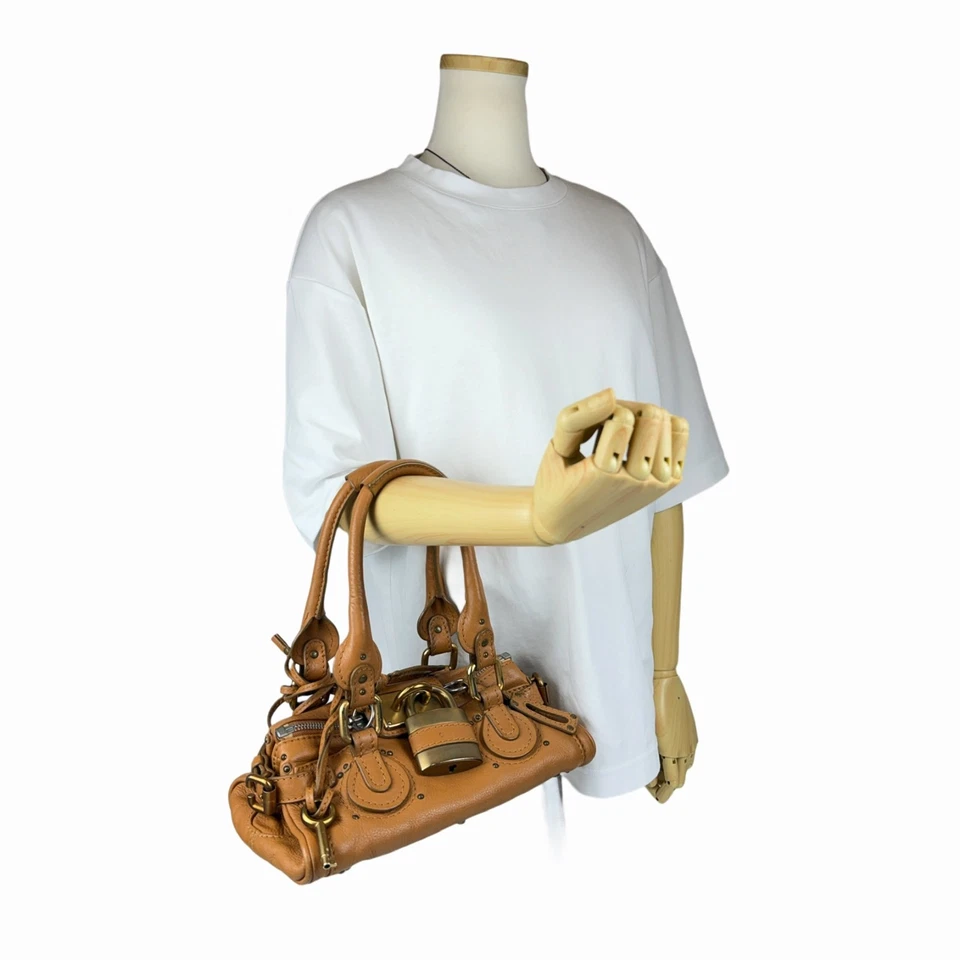 Auth Chloe Mini Paddington Handbag Bag Camel Leather Padlock Brown j62 - Image 3 of 4