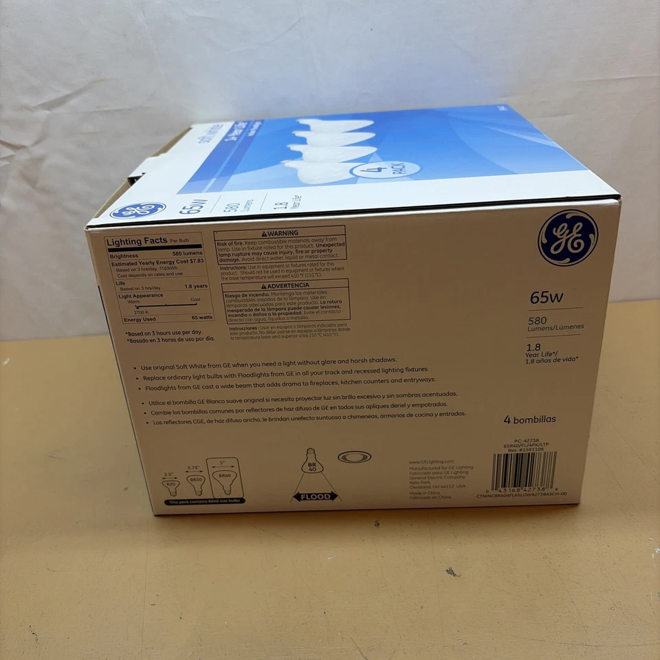 GE Basic LED 3Pck 65W Soft White Indoor Dimmable Flood Light BR40 Bulb 950 Lumen - Image 2 of 3