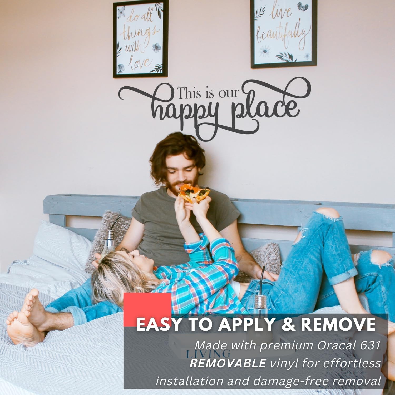 My Vinyl Story - This is Our Happy Place Wall Sticker - 35x10 inches, Black 