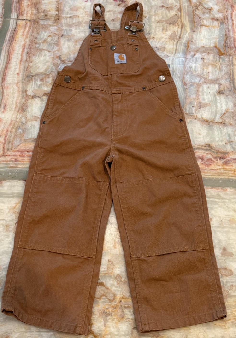 Carhartt Toddler Work Bib Overalls Brown Duck Canvas Double Knee Outdoor Size 4T